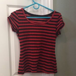 Red and navy blue striped top